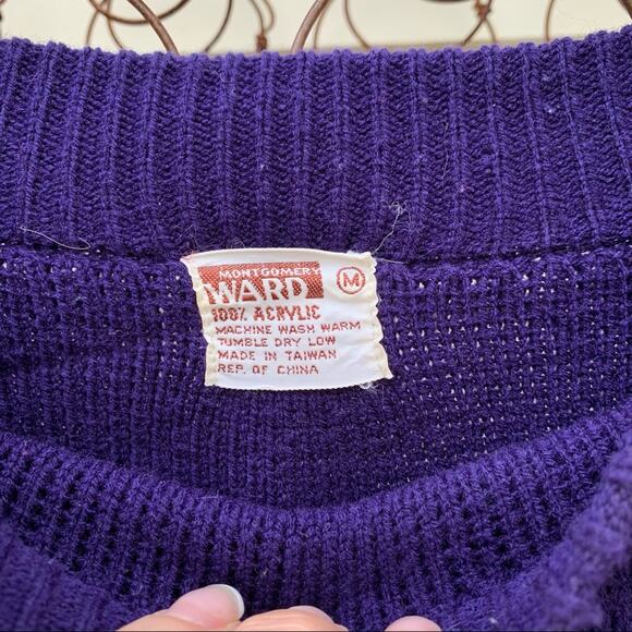 Vintage Montgomery Ward knit stripe fair isle blue red ski nordic sweater - Picture 3 of 6